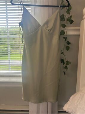 Hello Molly Satin Slip Mini Dress in Sage